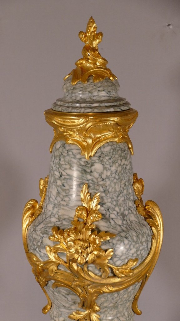 H 57.5 Cm, Cassolette En Marbre Et Bronze Doré De Style Louis XV, époque Napoléon III -photo-2