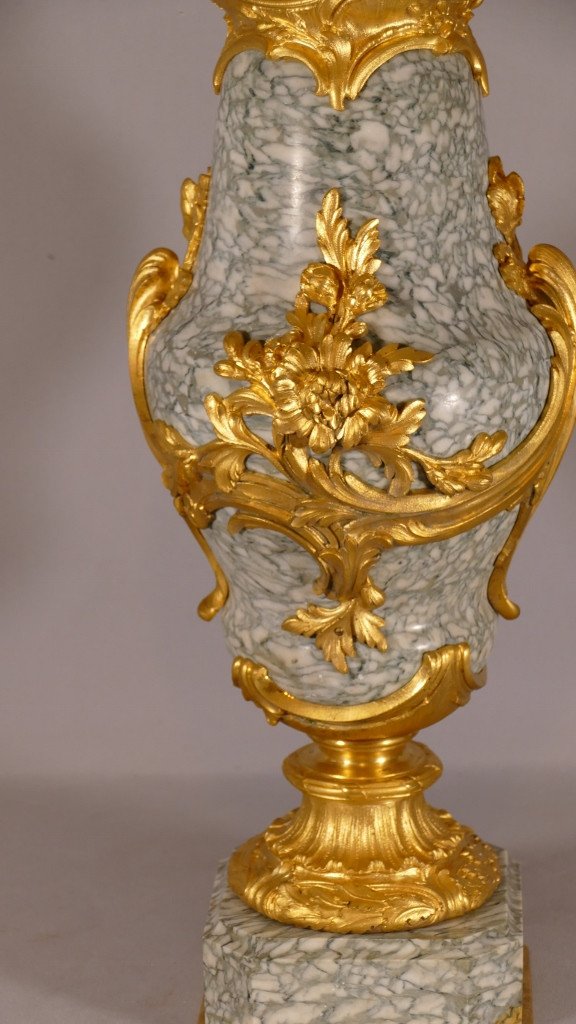 H 57.5 Cm, Cassolette In Marble And Gilt Bronze Louis XV Style, Napoleon III Period-photo-3