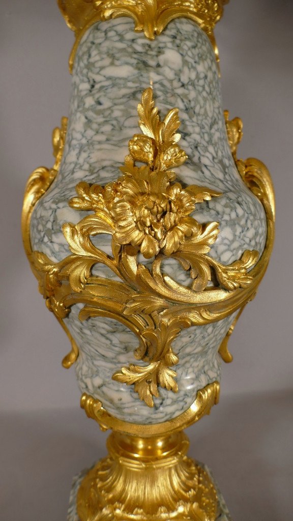 H 57.5 Cm, Cassolette In Marble And Gilt Bronze Louis XV Style, Napoleon III Period-photo-1