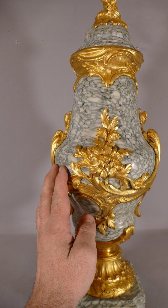 H 57.5 Cm, Cassolette En Marbre Et Bronze Doré De Style Louis XV, époque Napoléon III -photo-3