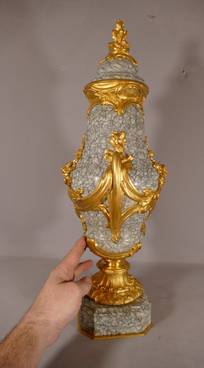 H 57.5 Cm, Cassolette In Marble And Gilt Bronze Louis XV Style, Napoleon III Period-photo-4