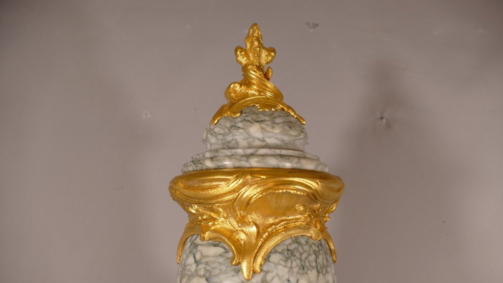 H 57.5 Cm, Cassolette In Marble And Gilt Bronze Louis XV Style, Napoleon III Period-photo-7