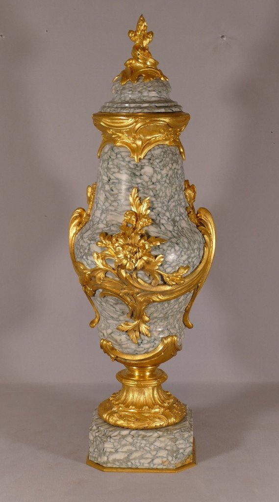 H 57.5 Cm, Cassolette En Marbre Et Bronze Doré De Style Louis XV, époque Napoléon III 