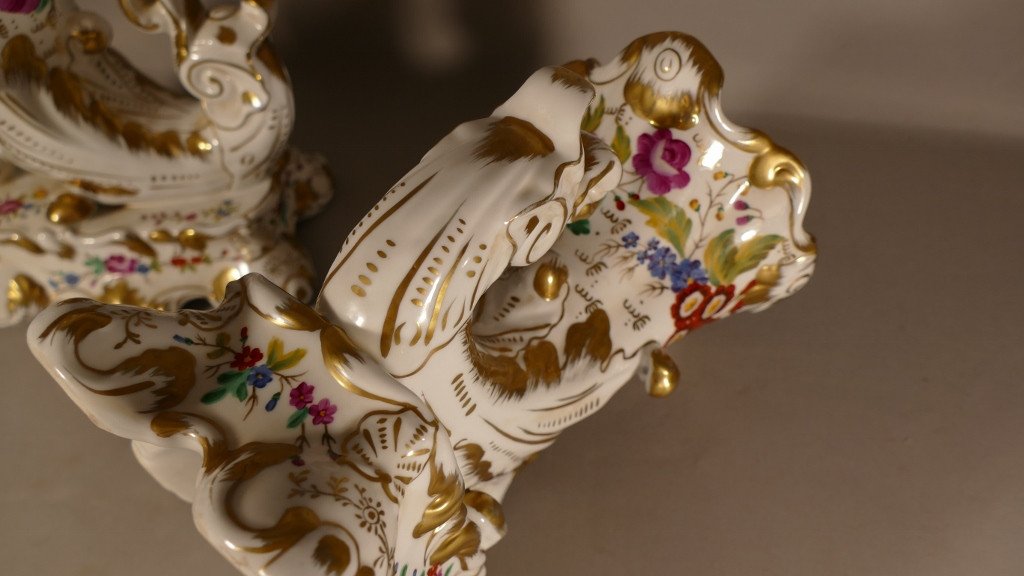Pair Of Rhyton Vases In Paris Porcelain Enameled With Flowers, XIXth-photo-8