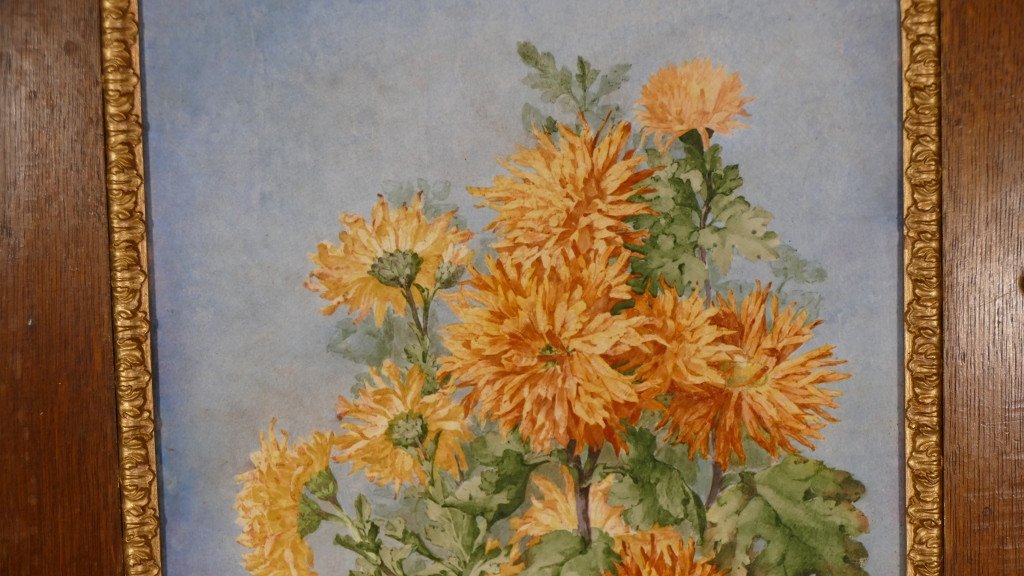 Les Dahlias, Table Large Hand Painted Porcelain Plate Dated 1890, L Vernet Lavigne-photo-3