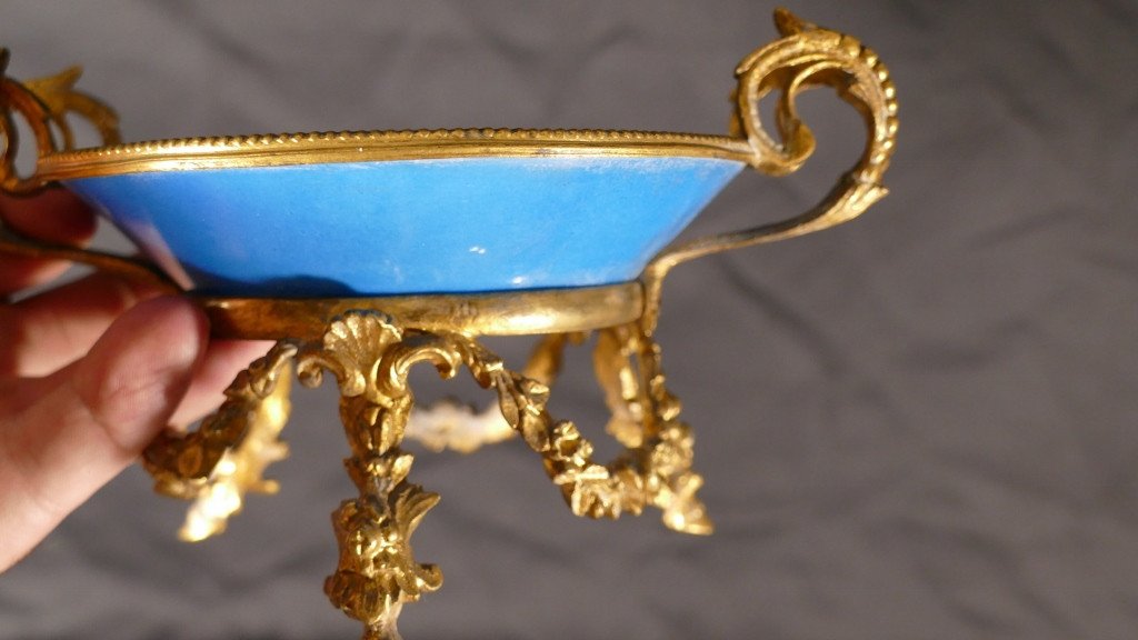 Sèvres 1864, Coupe à l'Angelot En Porcelaine Et Bronze Doré, XIX ème-photo-4