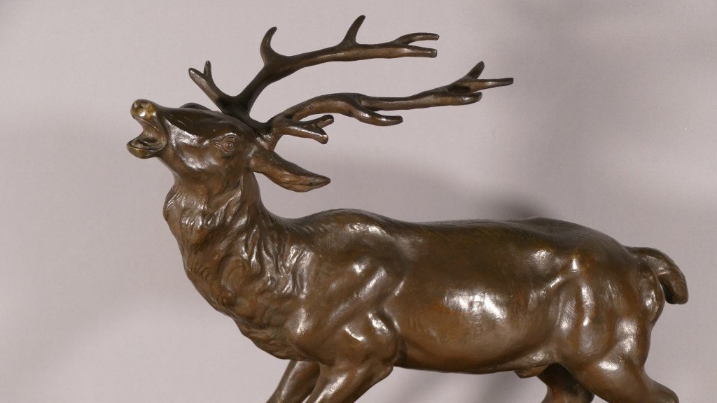 Nino De Fiésole, Bronze Animalier, Cerf Bramant, Sculpture Animalière, Début XX ème-photo-2