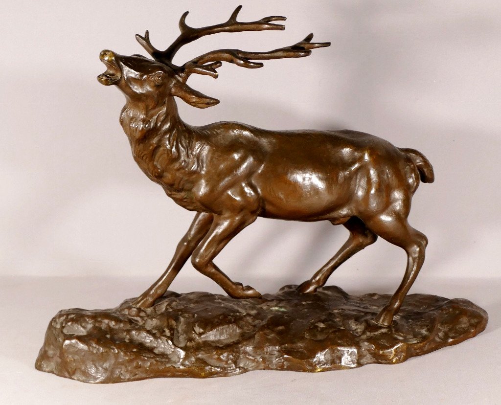Nino De Fiésole, Bronze Animalier, Cerf Bramant, Sculpture Animalière, Début XX ème