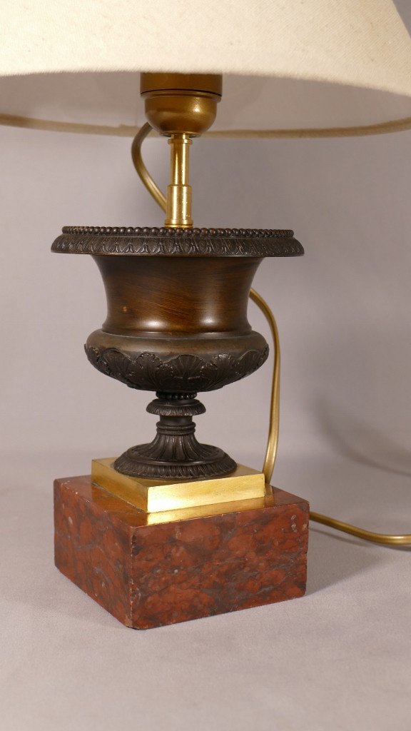 Lampe Charles X En Bronze Patiné Et Doré, Vase Médicis, XIX ème-photo-3