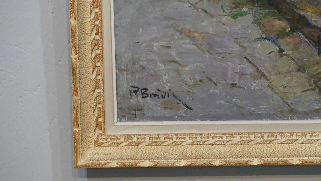 La Brocante Du Village, R Boivin, Huile Sur Isorel, XX ème-photo-1