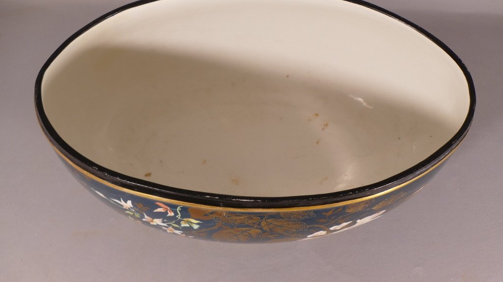 Jardinière En Porcelaine Aux Roses Sur Fond Noir, Limoges, Fin XIX ème-photo-8
