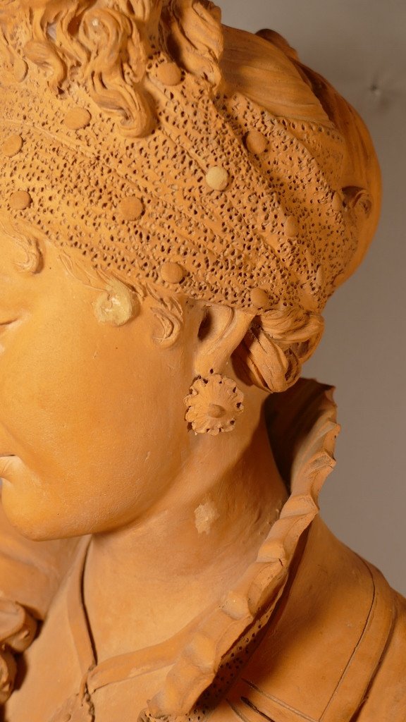 Madame De Récamier, Terracotta Bust By Jonchery, Late Nineteenth Time-photo-7