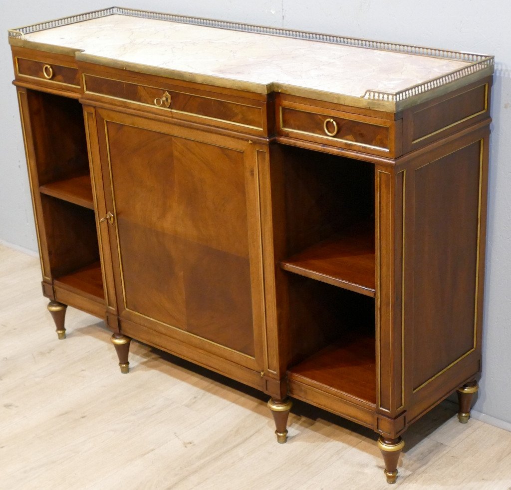 Buffet Sideboard Louis XVI In Mahogany, Nets Brass And Marble, XIXth Time-photo-4