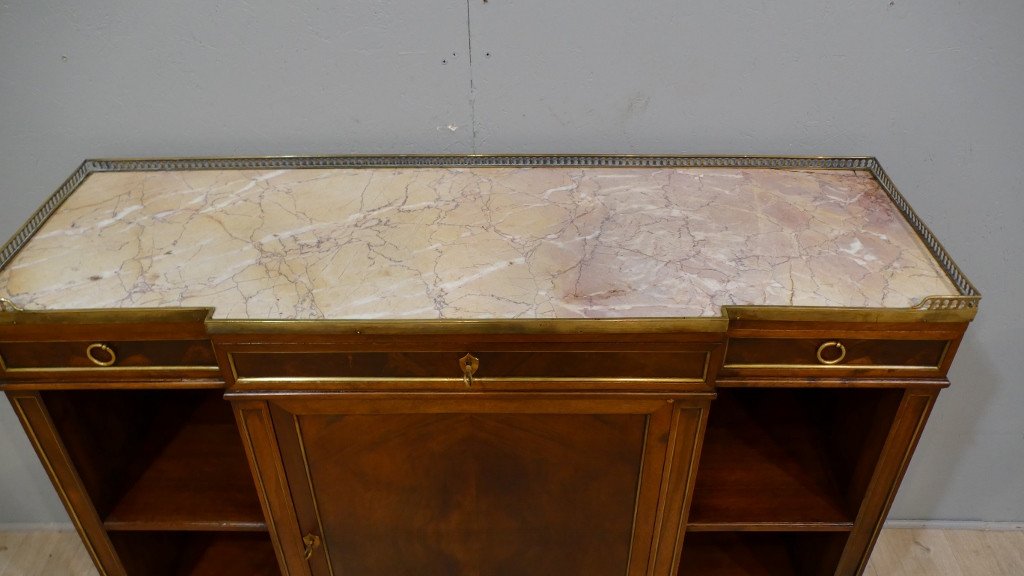 Buffet Sideboard Louis XVI In Mahogany, Nets Brass And Marble, XIXth Time-photo-3
