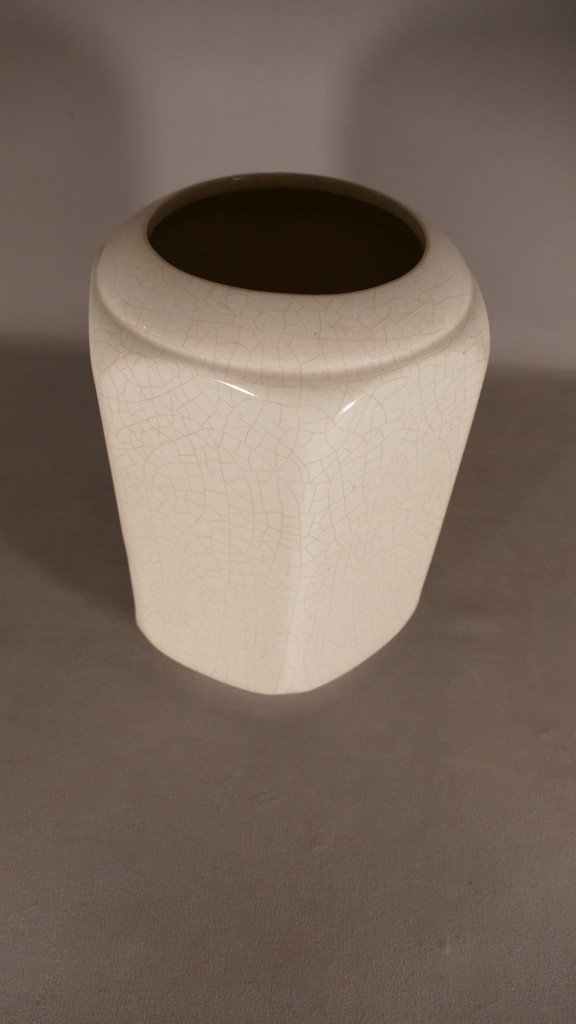 Vase Art Déco En Faïence Craquelée, Motif Géométrique Vers 1930-photo-4