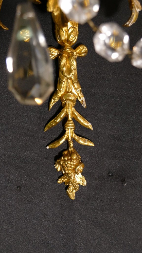 Pair Of Napoleon III Sconces With Phoenixes In Gilt Bronze And Crystal, XIXth-photo-2