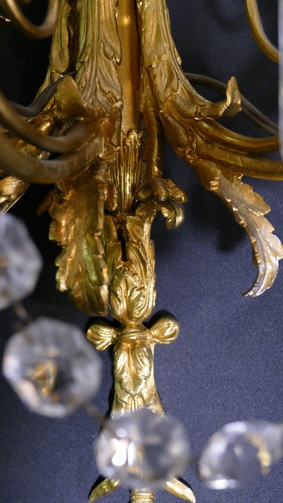 Pair Of Napoleon III Sconces With Phoenixes In Gilt Bronze And Crystal, XIXth-photo-3