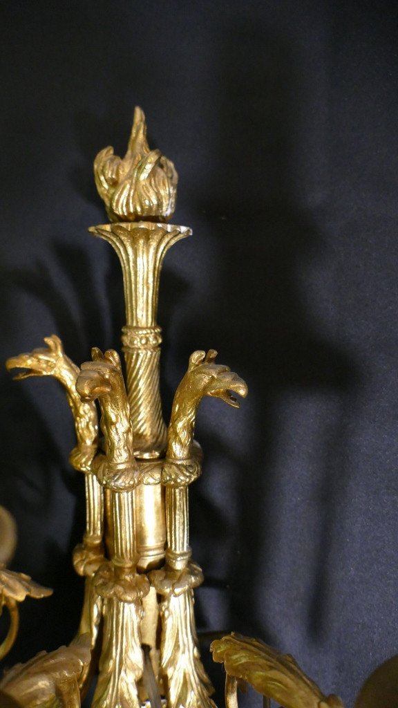 Pair Of Napoleon III Sconces With Phoenixes In Gilt Bronze And Crystal, XIXth-photo-6