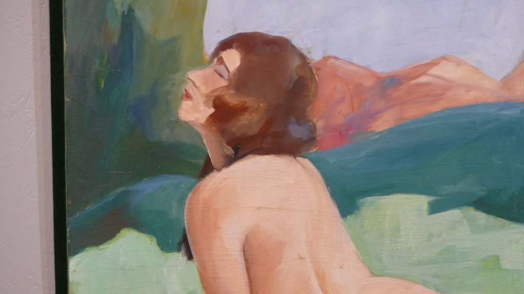 The Bathers, Large Art Deco Painting, Naked Women 1930-photo-4