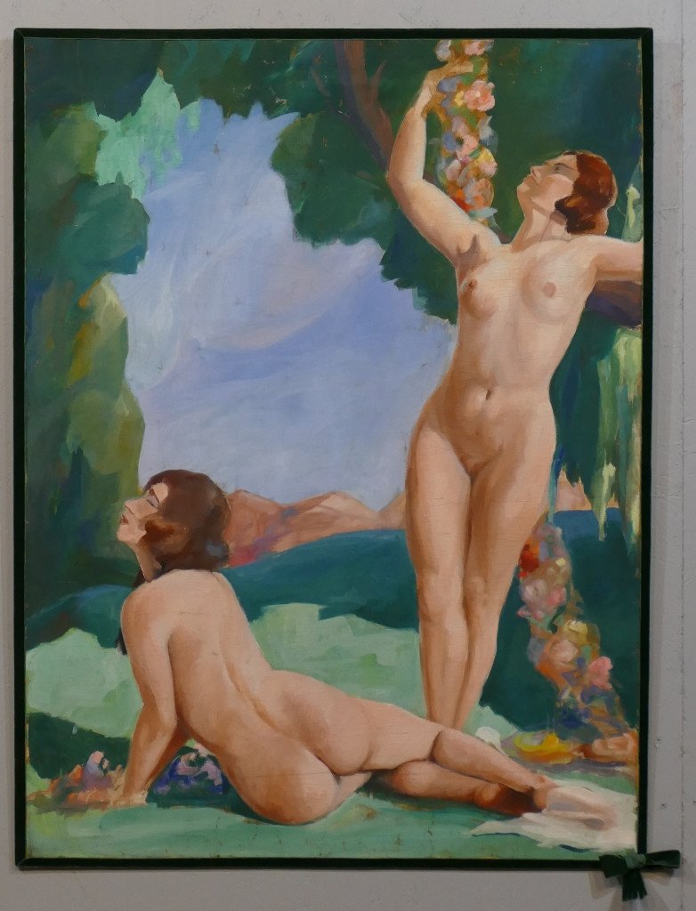 The Bathers, Large Art Deco Painting, Naked Women 1930