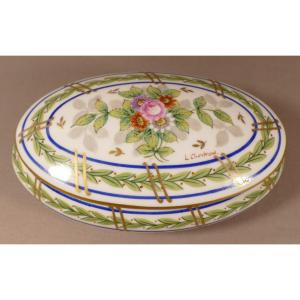 Limoges Porcelain Box Hand Painted With Flowers And Olive Leaves