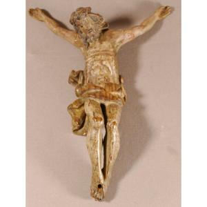 Christ En Bois Sculpté, Polychrome Et Dorure, époque XVII ème Siècle 