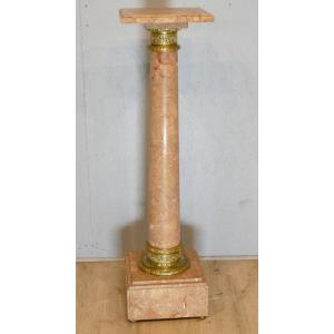 Rotating Bolster Column In Pink Marble And Gilt Bronze, Late XIXth Century