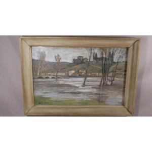 Suzanne Léger (1897-1990), St Germain De Confolens Sous Les Inondations De La Vienne, Pastel