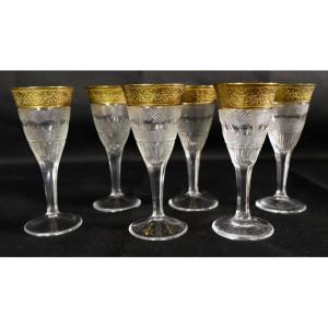 Moser Splendid, 6 Verres à Liqueur En Cristal Taillé Et Incrustation d'Or 24 Carats