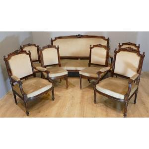 Louis XVI Salon In Rosewood 7 Pieces, Sofa, Armchair, Napoleon III Chairs