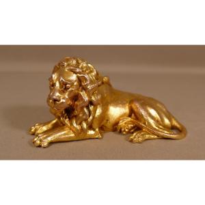 The Lion, Statuette In Gilt Bronze XIXth Century