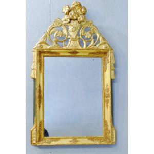 Miroir Empire En Bois Sculpté Et Doré à Fronton d'époque Début XIX ème