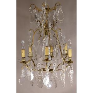 Louis XV Style Cage Chandelier In Bronze And Crystal, Late Nineteenth Time