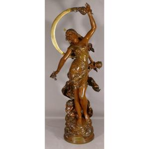 78 Cm! Summer Night Large Bronze Turning By Louis Auguste Moreau Salon From 1894