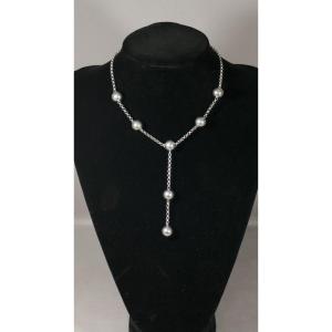 Collier En Argent Massif 925 Avec Boules En Argent, époque 1970