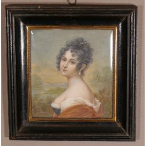 Antoine Duclaux, miniature Sur Ivoire époque Empire, Femme à La Boucle d'Oreille, début XIX ème