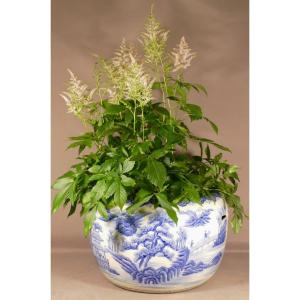 Très Large Cache Pot En Porcelaine Asiatique, Chine ou japon,  Décor Bleu Blanc, époque XIX ème