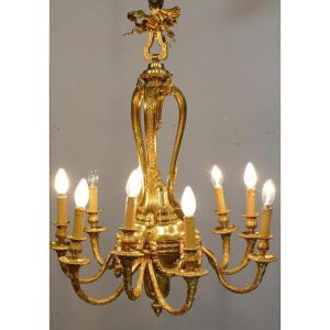 Louis XVI Chandelier In Gilt Bronze 9 Lights, Twentieth Time