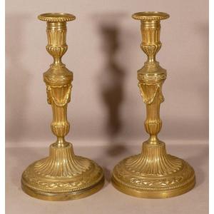 Pair Of Louis XVI Candlesticks In Gilt Bronze Late Eighteenth Century