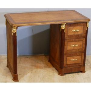 Small Louis XVI Style Middle Flat Desk In Walnut And Mahogany Frieze, Circa 1925