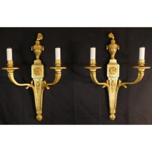 Pair Of Louis XVI Sconces In Gilt Bronze Napoleon III Period