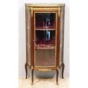 Showcase With Curved Curved Glasses Transition Style, Mahogany And Brass, Circa 1900