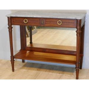 Louis XVI Serving Console In Solid Mahogany And Turquin Blue Marble, Late XIXth Time