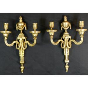 Pair Of Louis XVI Sconces In Gilt Bronze, XVIIIth Century