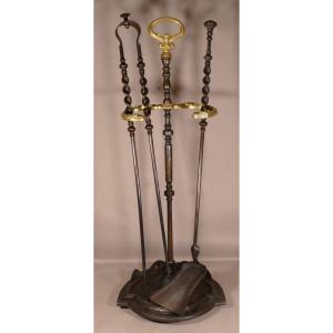 Servant Of Chimney Shovel And Tongs In Iron And Brass, XIXth Time