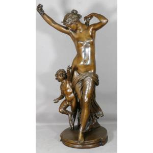 Grand Bronze Bacchanale Et Faune d'Après Clodion, époque XIX ème