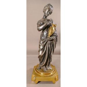 Victor Evrard, Hébé Déesse De La Jeunesse, Statuette En Bronze Argenté Et Doré, Datée 1857 
