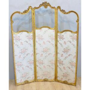 Paravent En Bois Doré Et Soie De Style Louis XV époque XIX ème Siècle