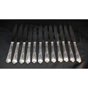 Ercuis Louis XV, Box Of 12 Table Knives In Silver Metal