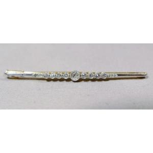 Art Deco Barrette Brooch In Solid Gold And Old Cut Diamonds